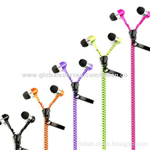 Colorful stereo zip earphone for iPhone, iPad